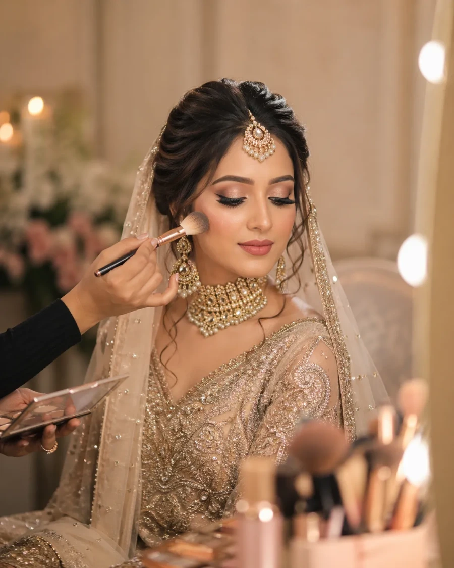Makeup artist working with a bride